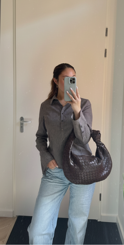 Woven Medium Handbag with Knot Detail | YARA (Dark Brown)