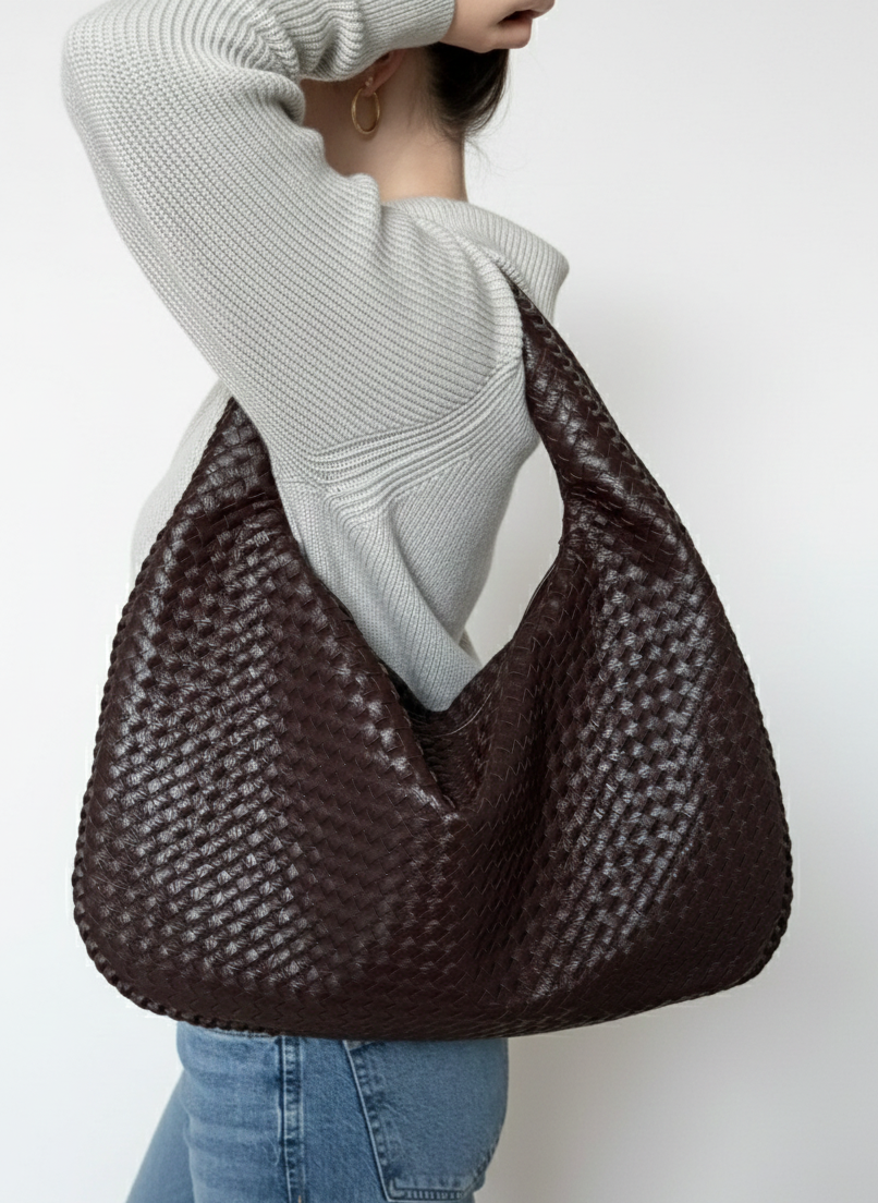 Woven Large Handbag | APRIL (Dark Brown)
