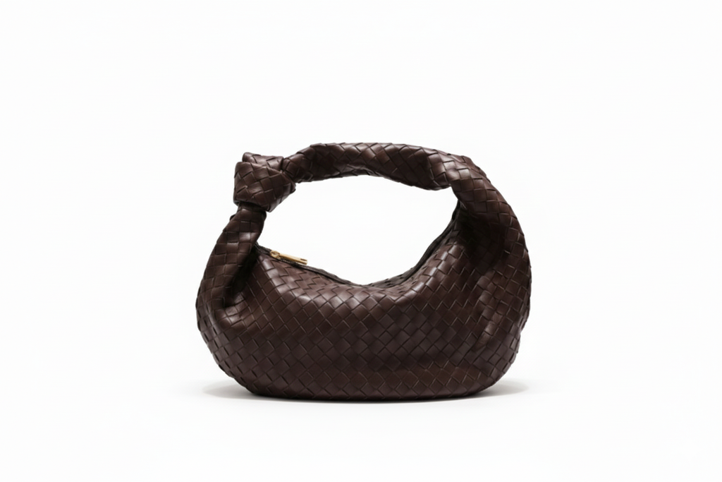 Woven Medium Handbag with Knot Detail | YARA (Dark Brown)