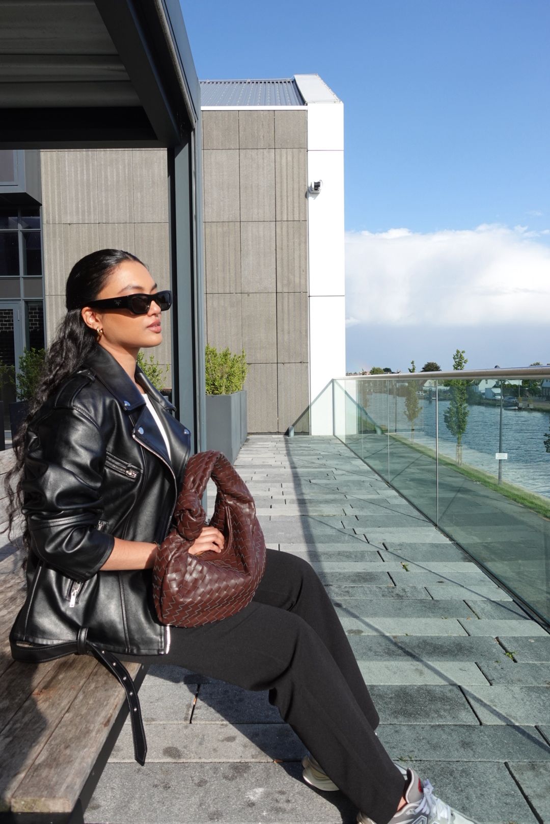 Woven Medium Handbag with Knot Detail | YARA (Dark Brown)