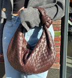 Woven Medium Handbag with Knot Detail | YARA (Dark Brown)