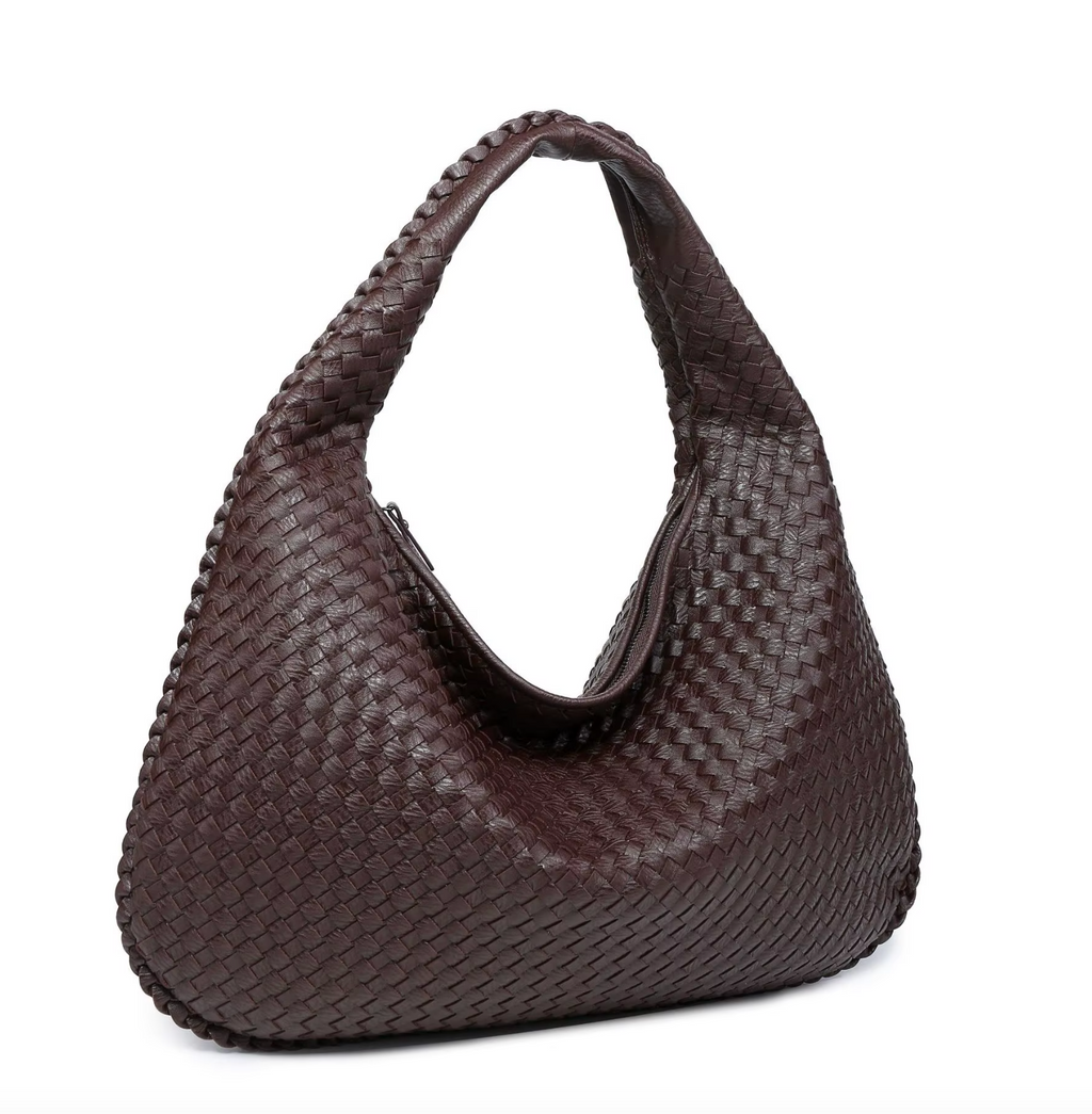 Woven Large Handbag | APRIL (Dark Brown)