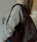 Woven Large Handbag | APRIL (Dark Brown)