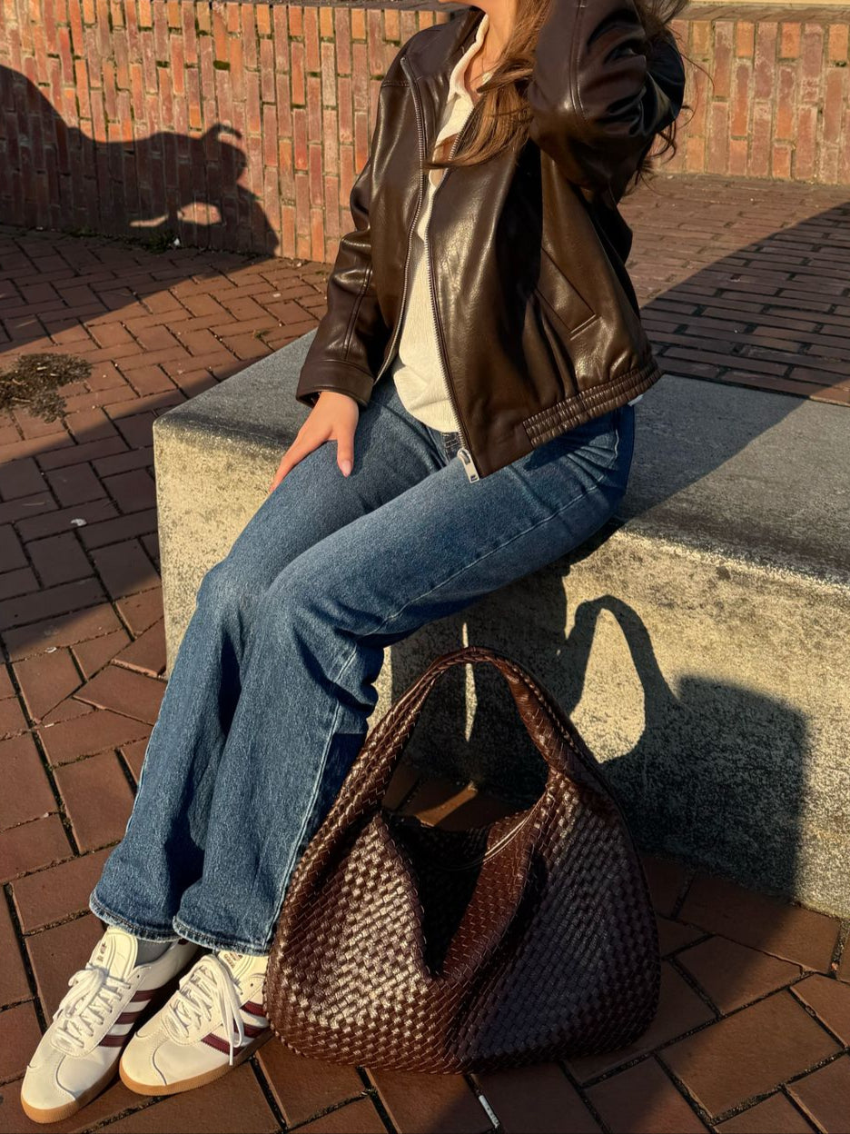 Woven Large Handbag | APRIL (Dark Brown)