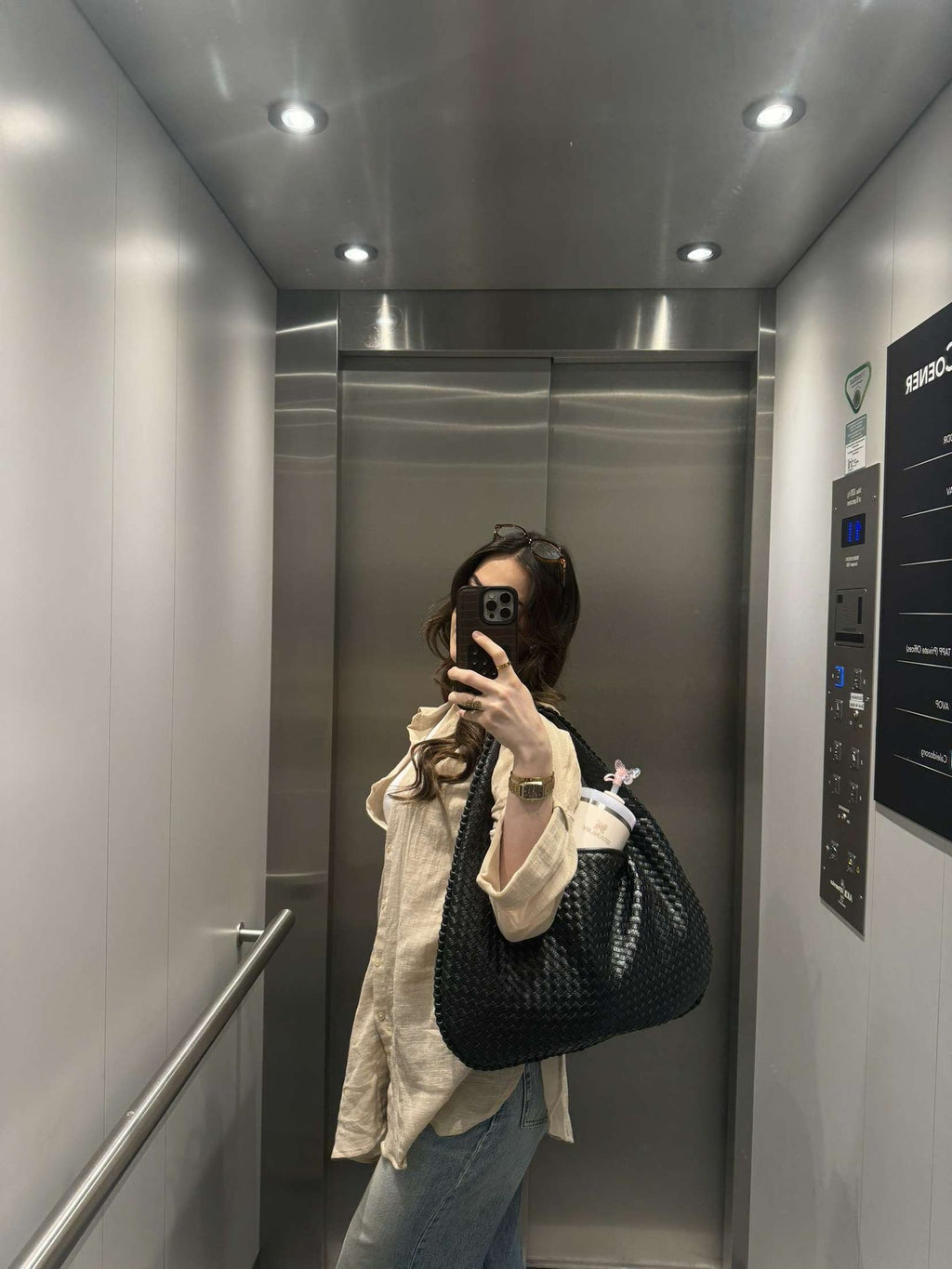 Woven Large Handbag | APRIL (Black)